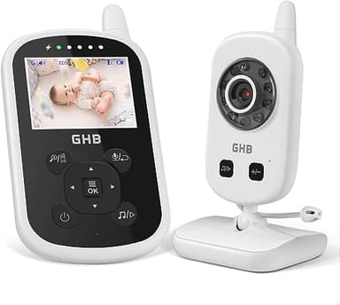 GHB Vigilabebés Camara Vigilancia Bebe con LCD 2.4" 950mAh Inteligente VOX Visión Nocturna