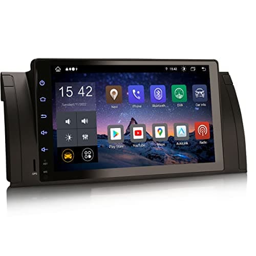 Erisin 9 Pulgadas 8-Core Android 10 Radio Coche Bluetooth para BMW 5 Series E39 X5 E53 M5 Navegador GPS CarPlay Android Auto Dab + WiFi RDS DSP OBD2 USB TDT FM Radio Canbus TPMS【4GB RAM+64GB ROM】