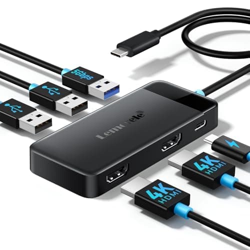 Lemorele Docking Station USB C - 6 en 1, Hub USB C Dual Monitor con 2 HDMI 4K, 3 USB 3.0/2.0, PD 100W,como un Compacto y Elegante Laptop USB C Docking Station a MacBook/Windows