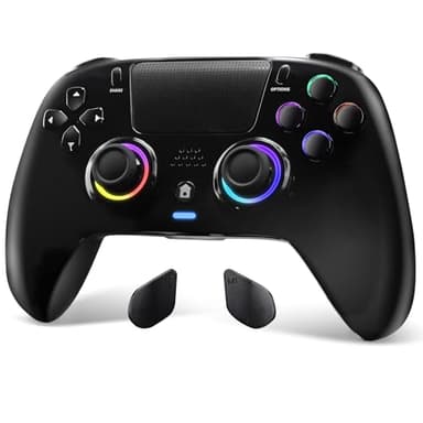 DoJoZone Mando Inalámbrico Compatible con PS4/Pro/Slim, Gaming Mando con Hall Effect Joystick (Sin Drift) y Hall Trigger, Luz RGB, Doble Vibración, Detección 6 Ejes, Botones Programables, Negro