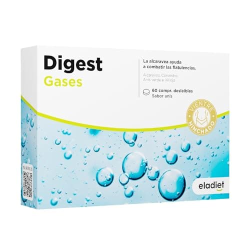 DIGEST GASES FORTE - Favorece la Eliminación de los Gases y Hinchazon - Ayuda a Combatir las Flatulencias Intestinales - Con Coriandro, Anís Verde, Hinojo y Alcaravea | 60 Comprimidos ELADIET
