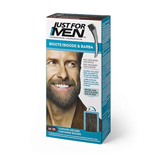Just For Men Tinte Para Bigote Y Barba, Elimina Las Canas Para Una Apariencia Más Espesa Y Completa, Con Pincel Aplicador Incluido, Color Castaño Oscuro, M35