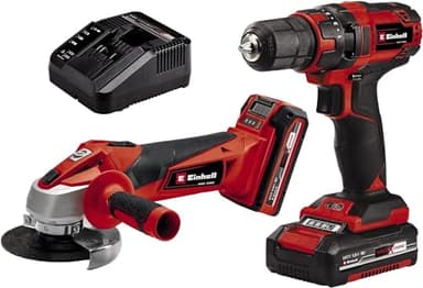 Einhell Set de máquinas TC-TK 18 Li Kit Power X-Change (18 V, Li-Ion, taladro destornillador TC-CD 18/35 Li + amoladora angular TC-AG 18/115 Li, incl. batería de 1,5 Ah, 3,0 Ah y cargador)