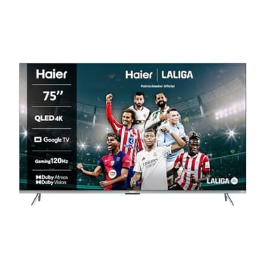 Haier QLED 4K UHD H75Q800UX 75'' Smart TV, Google TV, Dolby Atmos y Dolby Vision, HDR 10, Smart Remote Control, Google Assistant, Bluetooth 5.1, DBX TV, HDMI 2.1 x 4, Sin Marcos, 2024