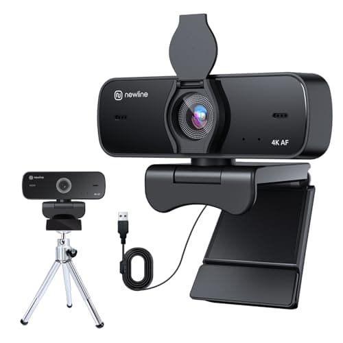 NewlineWork 4k PC Webcam con micrófonos duales con cancelación de Ruido, Enfoque automático, corrección de luz, con Obturador de privacidad y trípode, USB 2.0 UHD Webcam para PC Mac Skype Streaming