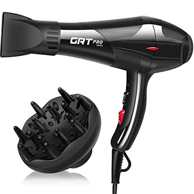 Secador de Pelo Profesional Iónico Motor AC 3500W, Secador de Pelo Viaje Cerámica Luz Azul con Difusor y Boquilla Concentradora, 2 Velocidades 3 Temperaturas, Protección Contra Sobrecalentamiento