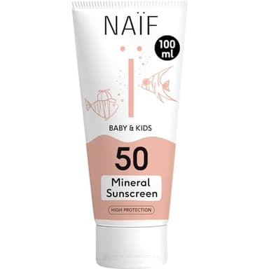 Naïf - Protector solar mineral - para bebés y niños - FPS 50 - Crema sin octocrileno - Protección UVA y UVB - Resistente al agua - Dermatológicamente testado - Respetuoso con el medio ambiente - 100ML