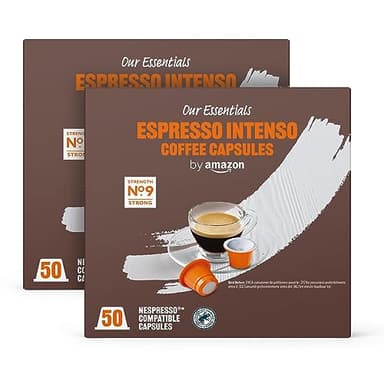 by Amazon Espresso Intenso Cápsulas de café compatibles con Nespresso, Tueste oscuro, 50 unidad, Paquete de 2 - Certificado Rainforest Alliance