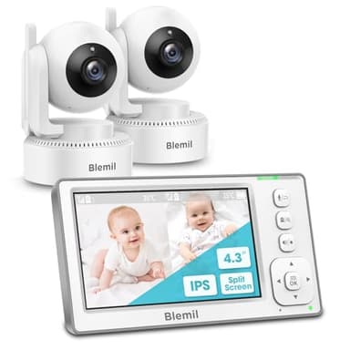 Monitor de bebé actualizado con batería de 29 horas, monitor de video IPS de pantalla dividida de 4.3 pulgadas con dos cámaras y audio, panorámica/inclinación/zoom remoto, conversación bidireccional