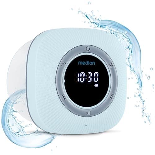 MEDION P66096 Radio de Ducha con Bluetooth (Radio de baño, Radio FM, Ventosa, Pantalla LED, Impermeable IPX6, batería Recargable integrada, MD43884) Azul