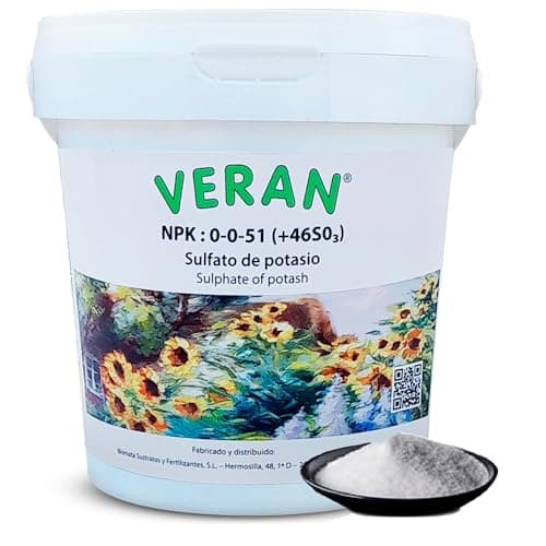 VERAN | Fertilizante Plantas de Flor, Jardin, Huerto y Acuario | NPK 0-0-51 | 1 Kg | Hidrosoluble | Fertilizante Plantas Acuario | Abono Rico en Potasio | Consigue Frutas más Grandes y Sabrosas