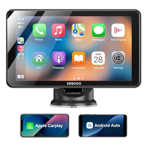 ESSGOO A-pple CarPlay & Android Auto,Pantalla CarPlay IPS de 7 Pulgadas,con función Super Link,Compatible con Sistema Manos Libres Bluetooth,Siri/G-oogle Assistant y Puerto de Carga USB