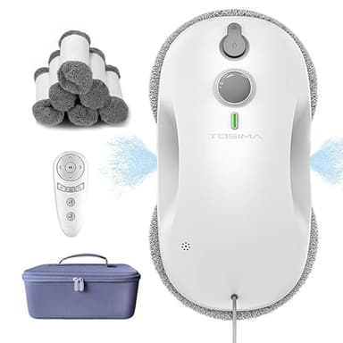 Tosima Robot Limpiacristales, Robot Limpieza de Ventanas Electrico, Sistema de Seguridad, Navegación Inteligente, Control Remoto, para Todas Las Superficies Lisas, con 12 Trapo (W3, White)