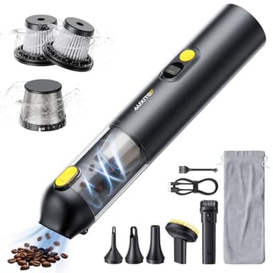 AUXITO Aspirador de Mano - Aspirador Coche Potente 14000pa, 4 En 1 Aspiradora De Coche con Herramienta para Mascotas, Recargable por USB, Mini Aspirador para Pelo De Mascotas, Coche, Hogar, Oficina