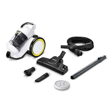 Kärcher Aspiradora de trineo VC 3, compacta, depósito 0,9 l, rango de acción 7,5 m, filtro HEPA 12, manguera telescópica, 2 boquillas, cepillo móvil, filtro, manguera de aspiración 1,5 m, Blanco