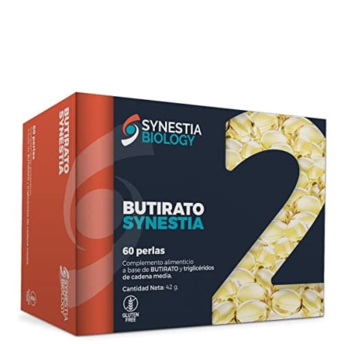 Butirato Synestia sin gluten, Triglicéridos cadena media, suministro de 1 a 2 meses, 60 perlas (cápsulas blandas) de 700 mg.