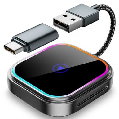 Adaptador Carplay Inalambrico, 2 en 1 Android Auto Inalambrico & Carplay Inalambrico, Convierte Cableado a Inalámbrico, 5GHz WiFi Plug & Play, USB C/A, para iOS 10+ & Android 11+