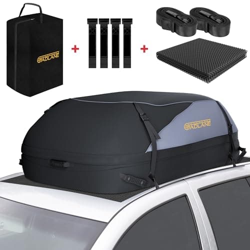 GADLANE Bolsa de techo para coche, 15 pies cúbicos (400 litros), impermeable, para automóviles con/sin portaequipajes con 6 correas resistentes, alfombrilla antideslizante y bolsa de almacenamiento