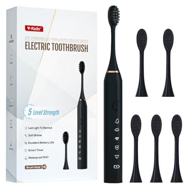 Sonic Cepillo de dientes eléctrico, cepillo de dientes recargable con 6 cabezales de cepillo Duponts, con temporizador inteligente de 2 minutos, 5 modos con blanqueamiento de dientes, regalo para la
