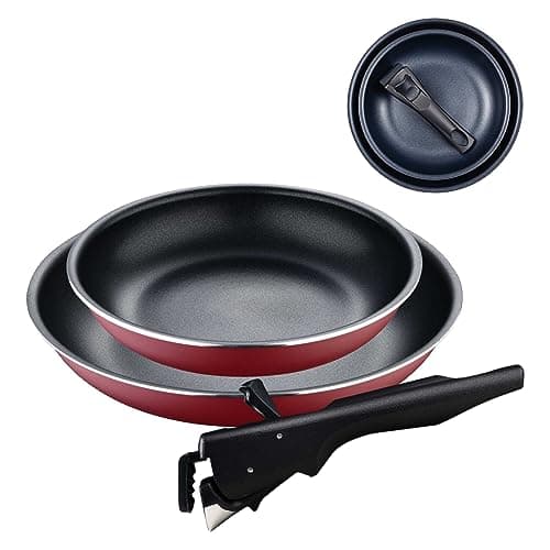 Bergner Click&Cook Red Edition | Juego de Sartenes de 3 Piezas de 22 y 26 cm + Mango Ergonómico Extraíble | Aluminio Prensado y Antiadherente | para Todo Tipo de Cocinas y Horno