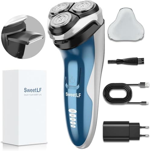 SweetLF 2025 NUEVO Afeitadora Eléctrica Hombre Uso en Húmedo y Seco, Maquina de Afeitar Recargable con Tecnología Impermeable IPX7, con Recortador de Barba, Cabezales Giratorios 4D y Pantalla LED