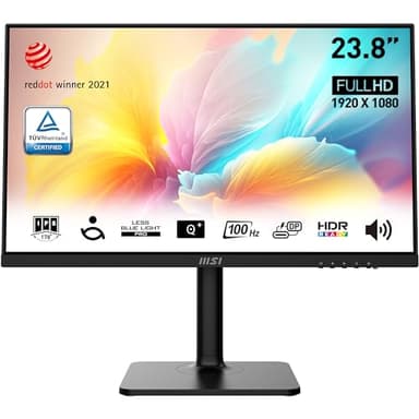 MSI Modern MD2412P Monitor Oficina FHD 24", IPS 1920 x 1080, 75 Hz, Pantalla Cuidado de la Vista, Preparada HDR, Altavoces, Soporte Ajustable en 4 Direcciones, KVM, DP 1.2a, HDMI 1.4b, USB Tipo-C