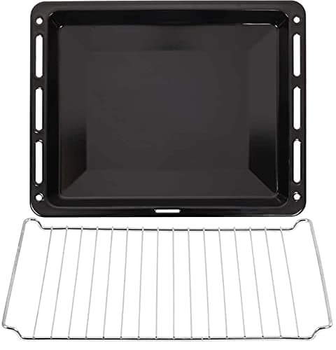 ICQN Juego de bandejas horno y rejillas horno 460 x 375 x 30 mm | Bandeja de goteo esmaltada | Parrilla de horno cromada y bandeja de horno esmaltada para horno y estufa | Rejilla 46 x 37,5 cm