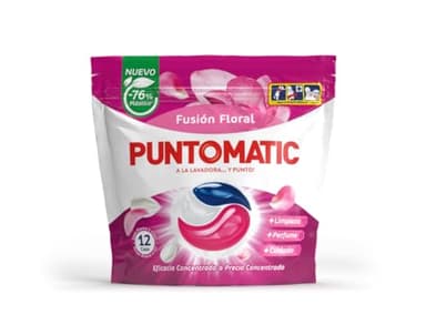 PUNTOMATIC | Cápsulas Tricámara Floral | Detergente Lavadora para Ropa Blanca y de Color | Quitamanchas | 12 lavados