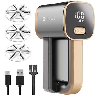 WiredLux Quitapelusas Eléctrico - Quita Pelusas Recargable para Ropa y Muebles - Luz LED, 3 Velocidades, Cuchilla de 6 Hojas, Carga por USB - Quita Bolitas de Pelusa con Doble Protección