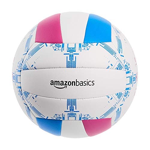 Amazon Basics balón de voleibol para interiores y exteriores para gimnasio, césped, playa, tamaño 5, Blanco/Azul/Rosa