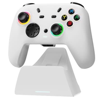 DuLingKer Mando PC con Carga Base, Mando Switch Inalámbrico para Switch/PC Windows/Steam con Hall Efecto Trigger/Joystick(Sin Deriva), Luz RGB, Botón M1/M2, Gaming Bluetooth Mando para PC/Switch
