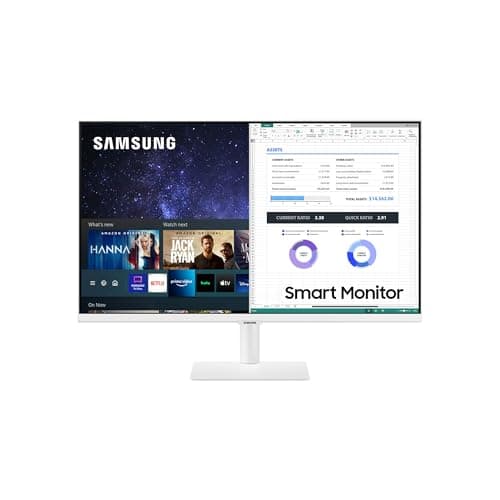 Samsung LS27AM503NUXEN - Monitor Samsung Smart M5 de 27'' Full HD, Blanco,1920x1080, Altavoces, Conectividad Móvil, Mando a Distancia y Aplicaciones de Smart TV (Netflix, Prime TV, Youtube)