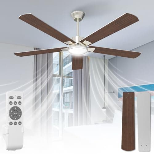Airwit 132cm Grande Ventilador de Techo con Luz Doble Cara Aspas, Silencioso Ventilador Techo LED con Mando a Distancia y Reversible Motor DC, Lampara Ventilador Techo para Dormitorio Salon