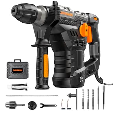 DOVAMAN RH15A Martillo Demoledor 1500W SDS-Plus, 4 in 1 Funciones, Materiales Múltiples Uso, Embrague de Seguridad, 6 Velocidades, 4350 BPM/900 RPM, 7J, Adaptador SDS-Plus, Control de Vibración