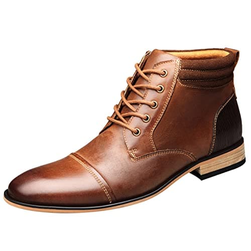 ANUFER Hombres Vintage Con Cordones Cuero Botines Cremallera Formal Zapatos de Vestir Marrón SN01825 EU39.5