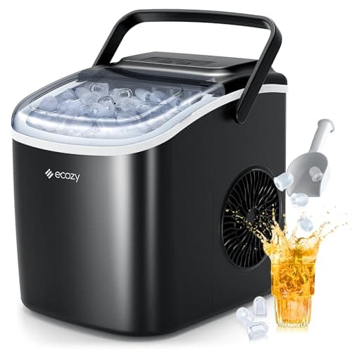 ecozy Máquina de Hacer Hielo, 9 Cubitos de Hielo en 6 Minutos, Ice Maker, 2 Tamaños de Hielo, Máquina de Hielo Autolimpiante, 12 Kg/24 Koras, Maquina de Hielo Portátil Para Casa el Fiesta/Cocina/Bar