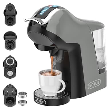 19Bar 5en1 Máquina de Café Espresso Multicápsulas para Nespresso/Dolce Gusto/MIO y Cápsulas de Café Molido/ESE EM-308A Gris