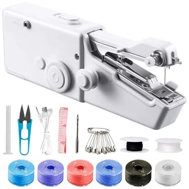 JUPPLIES - Maquina de Coser Portatil con Kit Costura 21 × 6.5 × 3.5 cm - Maquina Coser Electrica Mini para Viaje y Arreglos con Accesorios - Maquina de Costura Pequeña y Fácil de Usar