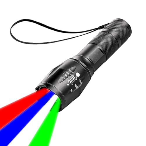 LIAISIMI LED 4 en 1, con rojo, verde, azul, blanco, recargable, linterna multifuncional, linterna impermeable con enfoque ajustable (Rojo + azul + verde + blanco)