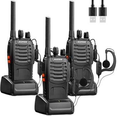Baofeng Walkie Talkies Profesionales Radiocomunicación Radio de Largo Alcance PMR Transceptor Recargable，con Auricular, USB Cargador, Batería para Actividades al Aire Libre y Trabajo (3 Piezas)