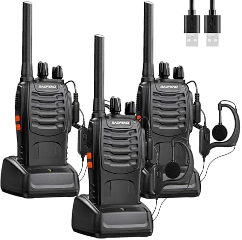 Baofeng Walkie Talkies Profesionales Radiocomunicación Radio de Largo Alcance PMR Transceptor Recargable，con Auricular, USB Cargador, Batería para Actividades al Aire Libre y Trabajo (3 Piezas)