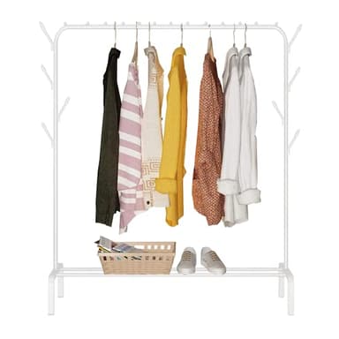 edihome, Burro Ropa, Perchero Colgador, Vestidor, 118X148X39 cm, Resistente, Metálico, con Soporte para Zapatos, para colgar Ropa, Perchas, Camisas, Pantalones, Chaquetas finas(Blanco)