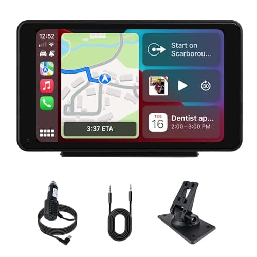 plimpton 7 Pulgadas Pantalla Coche con Carplay Inalámbrico Android Auto, Pantalla Táctil IPS para Coche con BT, AUX, Mirror Link, Navegación GPS, Assistant de Voz, L1