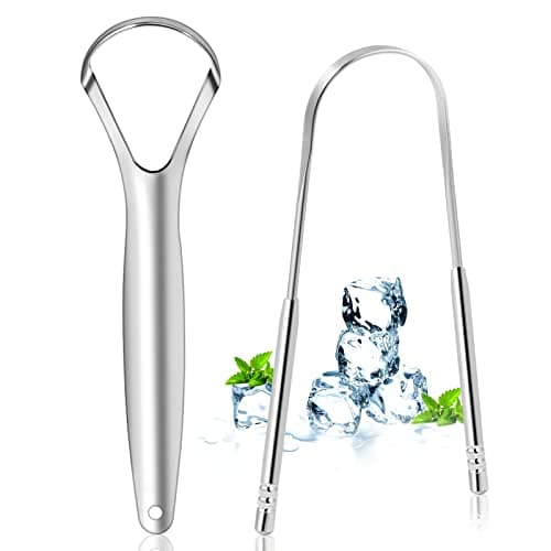 Brencco 2 limpiadores de lenguas de acero inoxidable, raspador de lengua, cepillo de lengua para limpieza bucal, reciclable, fácil de limpiar