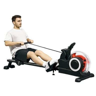 SPORTNOW Máquina de Remo con 6 Niveles de Resistencia al Agua Máquina de Remo para Casa Plegable con Pantalla LCD Ruedas Máquina de Remar para Entrenaminto en Gimnasio Negro