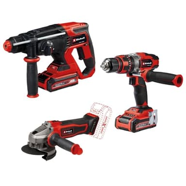 Einhell Set de herramientas Power X-Change (amoladora angular con batería TE-AG 18/115-2, taladro percutor con batería TE-CD 18/48, martillo perforador con batería TE-HD 18/20, 2x3,0 Ah, cargador)