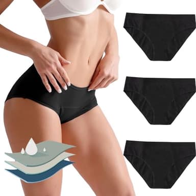 Runmeihe 3Pack Braga Menstrual Mujer, Bragas Menstruales de Algodón Lavable a Prueba de Fugas para Incontinencia (FR/ES, Letras, XL, Regular, Regular, Black*3, 4 Capas a Prueba de Fugas)