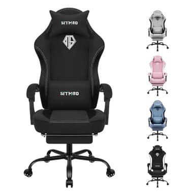SITMOD Silla Gaming Ergonómica, Silla Oficina de Tela con Cojín de Muelles Ensacados y Reposapiés, Gaming Chair Sillas de Ordenador con Soporte Lumbar, Reposacabezas, Capacidad de 150 kg