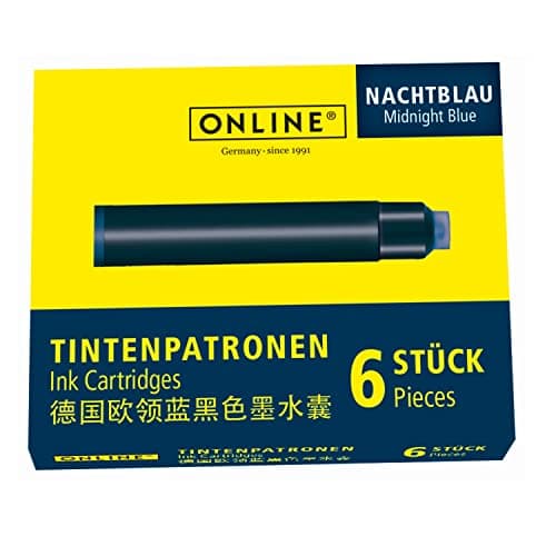ONLINE Cartuchos de tinta estándar, tinta universal compatible con todas las plumas estándar, cartuchos de repuesto para pluma estilográfica y bolígrafo roller, 6 unidades, color azul oscuro