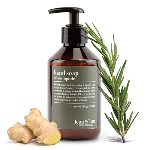 Jean & Len Jabón de Manos con aroma de Romero y Jengibre, limpia y cuida, ideal para el uso diario, jabón liquido en botella rellenable, sin parabenos, siliconas ni microplásticos, 250 ml